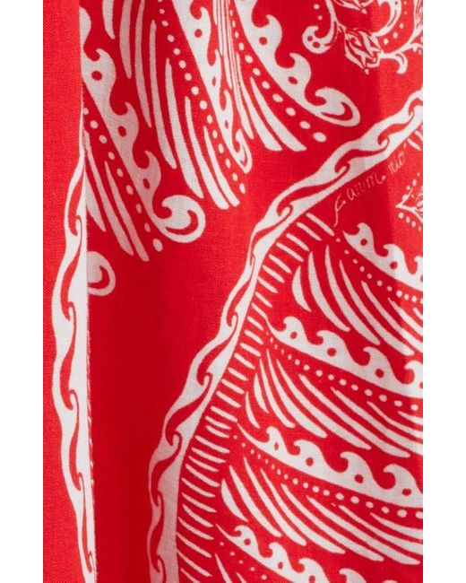 Farm Rio Red Majestic Coconut Tree Linen Blend Midi Dress