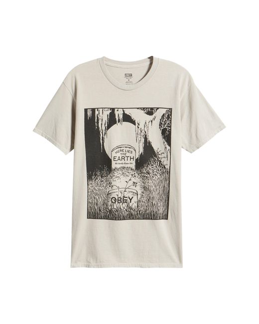 Obey Gray Here Lies The Earth Graphic T-shirt for men