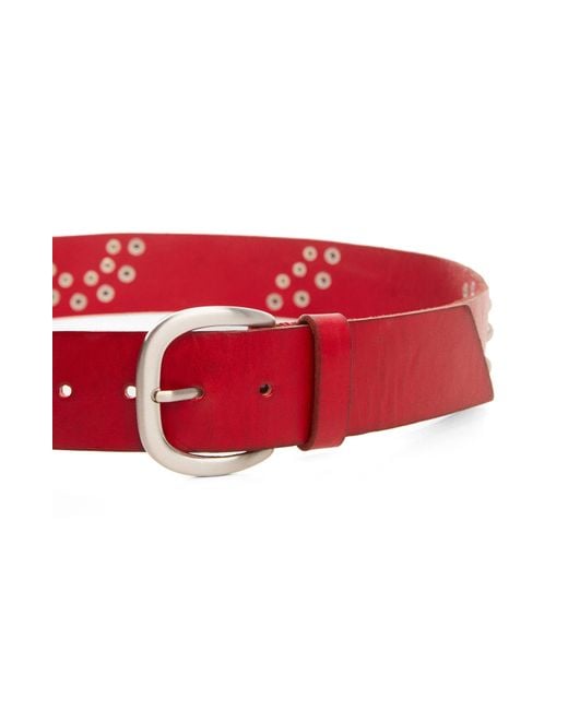 Mango Red Stud Detail Leather Belt