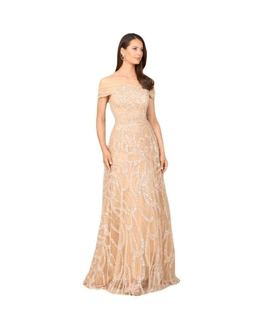 LARA New York Natural Off Shoulder A-Line Gown