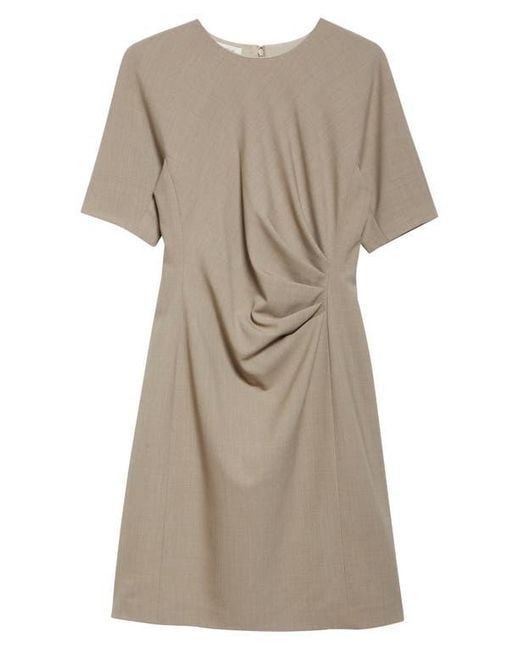 Lafayette 148 New York Natural Short Sleeve Pleated Waist Responsible Stretch Wool Dress