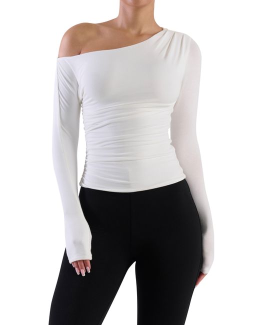 Naked Wardrobe White Ruched One-shoulder Top