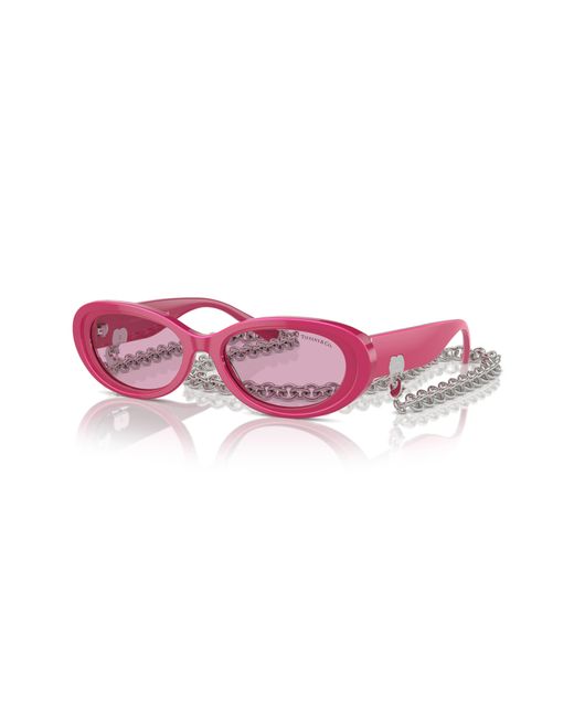 Tiffany & Co Pink 54mm Oval Sunglasses With Chain
