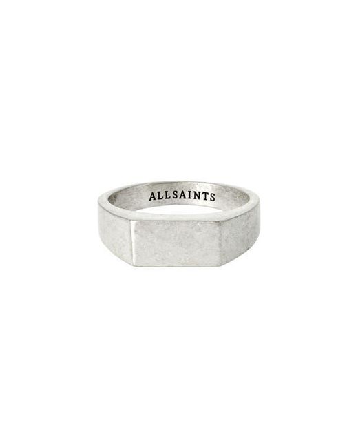 AllSaints White Rectangle Flat Signet Ring for men