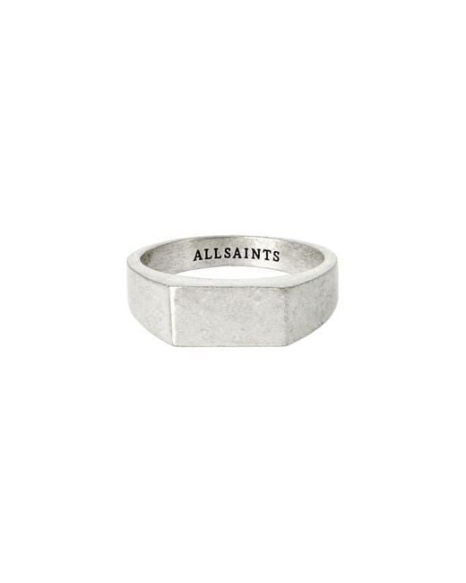 AllSaints White Rectangle Flat Signet Ring for men