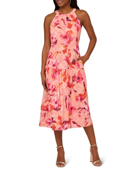 Adrianna Papell Floral Tiered Midi Dress