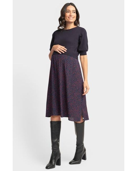 Seraphine Blue Mixed Media Maternity/Nursing Dress