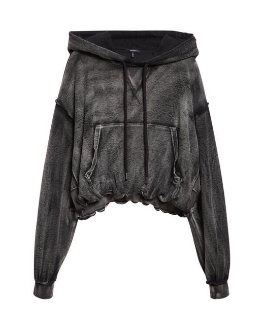 R13 Black Balloon Bubble Hem Cotton Hoodie
