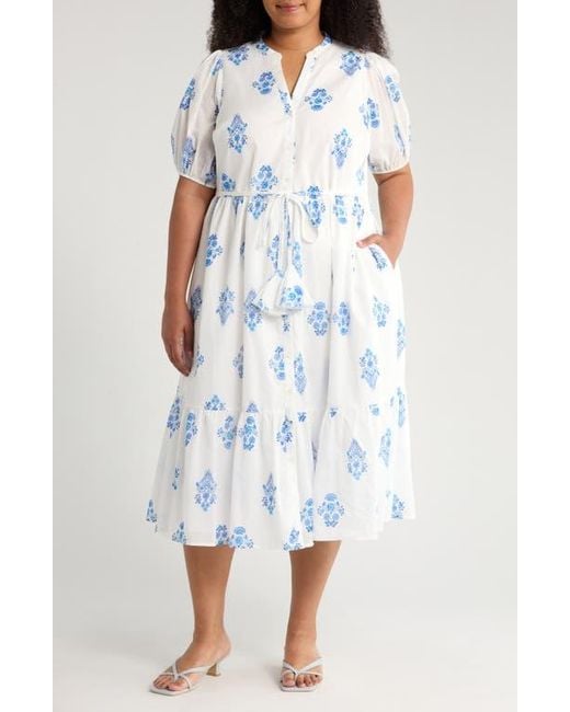 Sugarlips White Yila Floral Beth Tiered Cotton Midi Dress