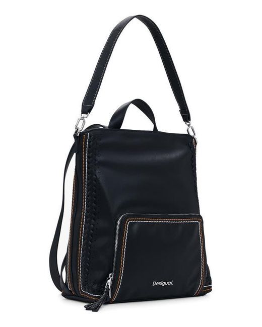 Desigual Blue Medium Decorative Stitch Faux Leather Backpack