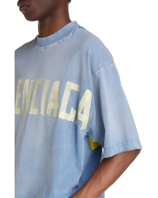 Balenciaga Blue Tape Logo Cotton Graphic T-shirt for men