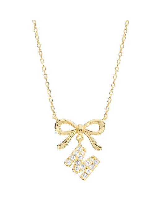 ATHRA LUXE Metallic Cubic Zirconia Bow Initial Pendant Necklace