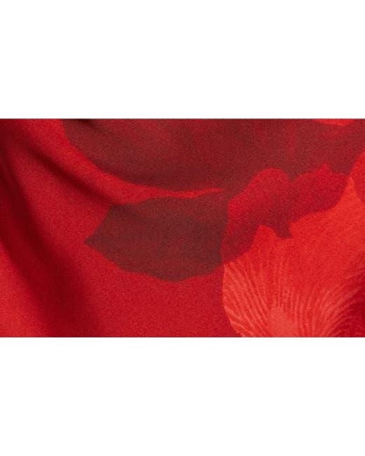 Tahari Red The Ciaran Abstract Print Stretch Silk Top