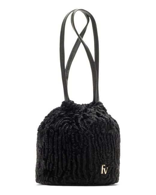 Frances Valentine Black Pouf Faux Fur Bucket Bag