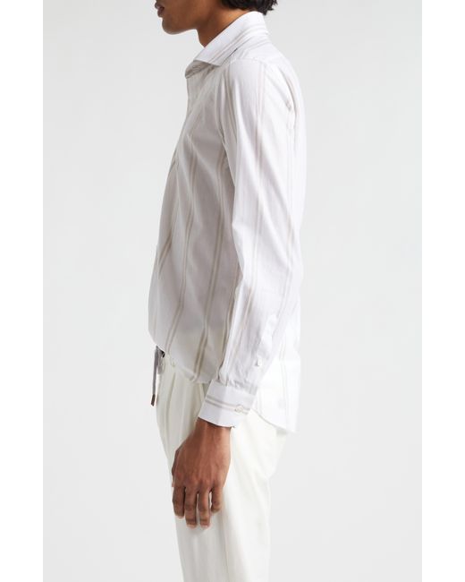 Eleventy White Double Stripe Cotton & Linen Button-up Shirt for men