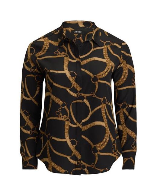 Ralph Lauren Black Belting Print Classic Fit Crepe Button-Up Shirt