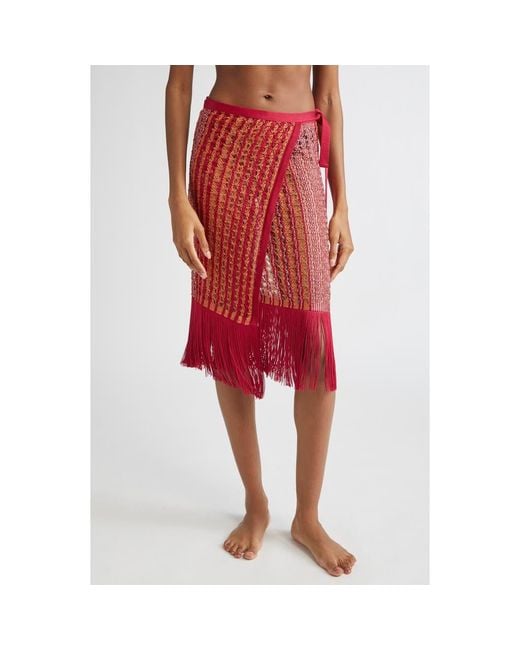 Missoni Red Open Knit Fringe Cover-Up Pareo