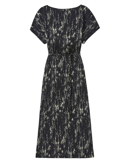Lafayette 148 New York Black Tree Print Plissé Belted Dress