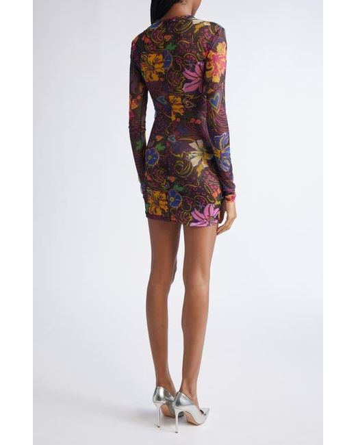 Area Red Hotfix Printed Long Sleeve Tulle Minidress