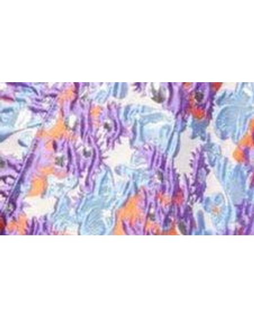 La Vie Style House Purple Floral Brocade Long Sleeve Wrap Style Dress