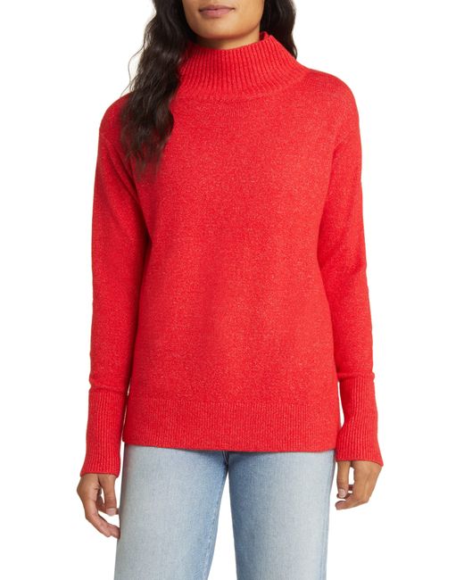 Caslon Red Caslon(r) Mock Neck Cotton Blend Sweater