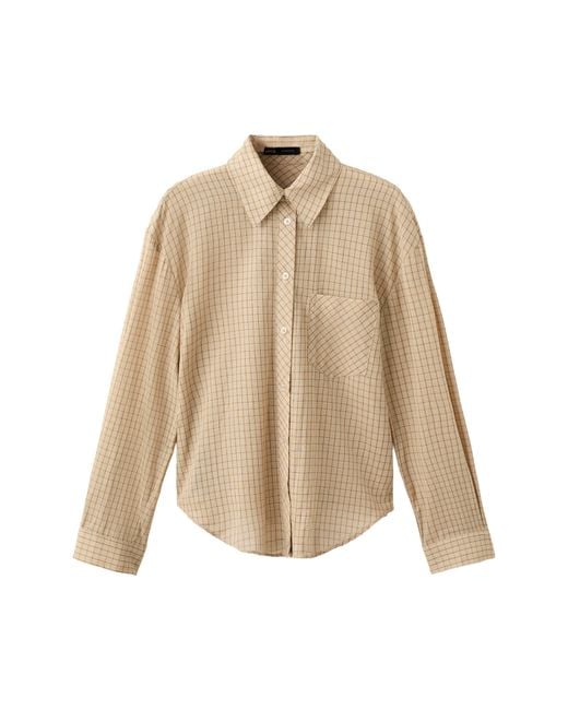 Mango Natural Checkered Cotton Button-Up Shirt