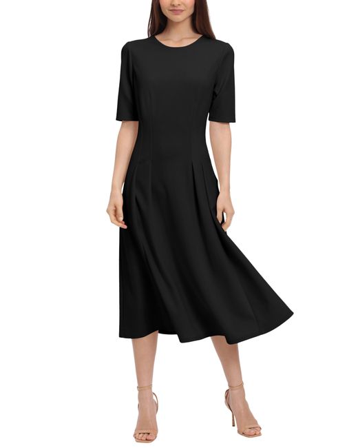 Maggy London Black Double Pleat A-line Midi Dress