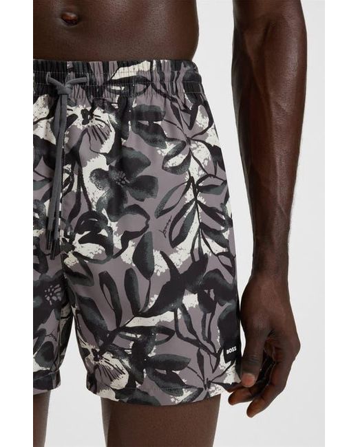 Boss Multicolor Pirhana Abstract Floral Swim Trunks for men