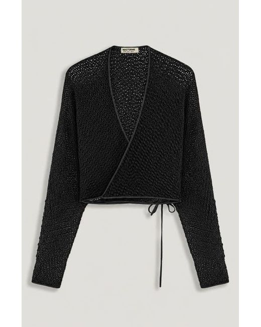 Nocturne Black Wrap Mesh Blouse