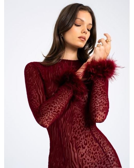 Miss Circle Red Patricia Leopard Burnout Velvet Mesh Backless Maxi Dress