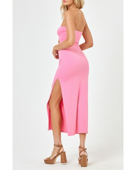 L*Space Pink Kierra Cutout Strapless Rib Cover-up Dress