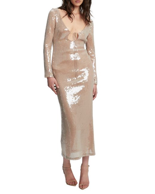 Bardot Natural Verona Sequin Long Sleeve Maxi Dress