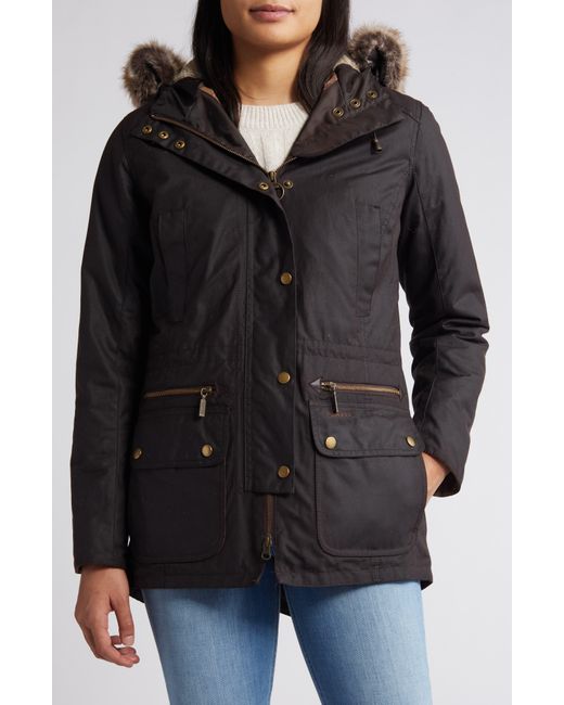 Barbour Kelsall Faux Fur & Faux Shearling Trim Waxed Cotton Parka in