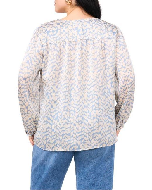 Vince Camuto Blue Abstract Print Satin Button-Up Shirt