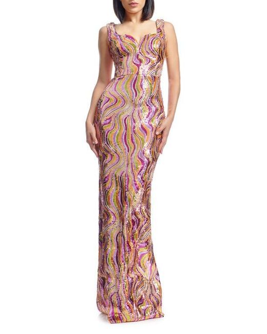 Dress the Population Red Goldie Wavy Sequin Column Gown