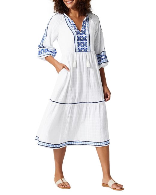 Tommy Bahama White Mykonos Tiered Cover-up Midi Dress
