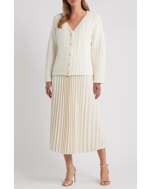 ZOE AND CLAIRE Natural Pleated Slipdress & Cardigan Set