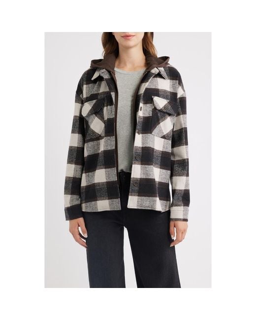 Thread & Supply Black Plaid Hooded Shacket