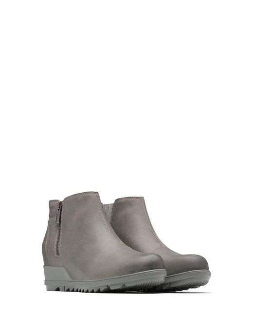 Sorel Evie Leather Zip Wedge Bootie in Gray Lyst