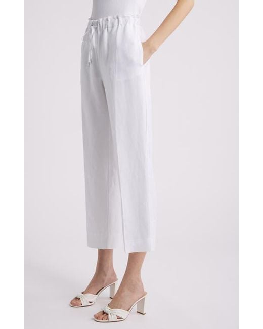 Anne Klein White Linen Blend Drawstring Pants