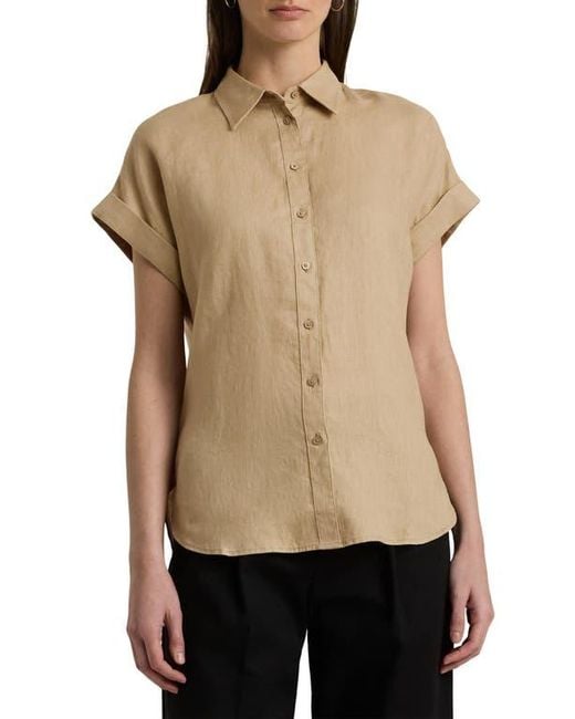 Ralph Lauren Black Short Sleeve Linen Button-Up Shirt
