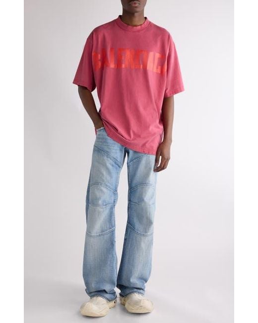 Balenciaga Red Medium Fit Tape Type Logo Graphic T-Shirt