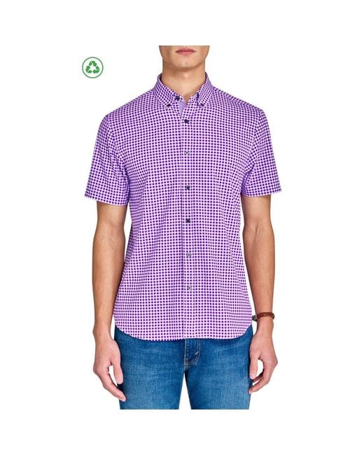 Con.struct Purple Slim Fit Mini Check Recycled 4-Way Stretch Performance Short Sleeve Shirt for men