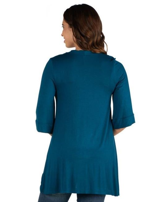 24seven Comfort Apparel Blue Maternity Open Front Elbow Length Sleeve Cardigan
