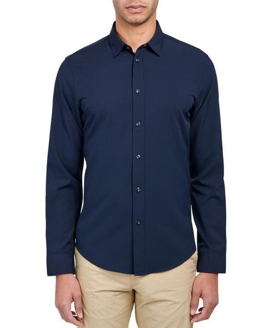 Brooklyn Brigade Blue Slim Fit Solid 4-Way Stretch Performance Long Sleeve Shirt for men