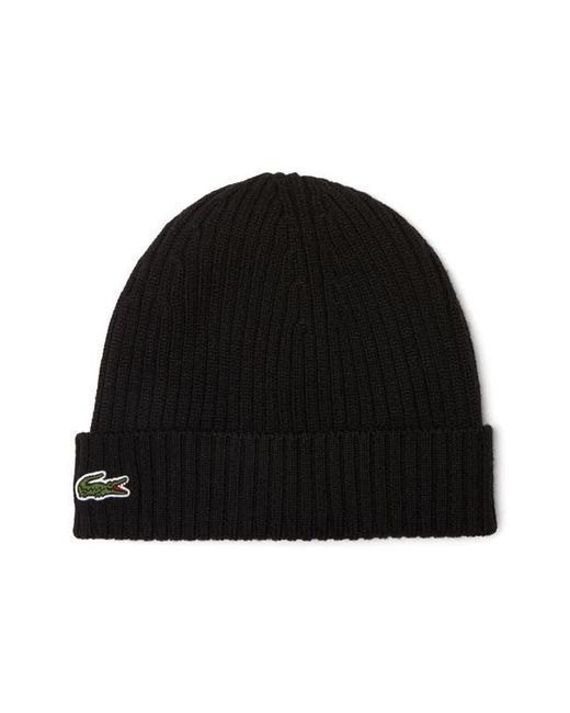 Lacoste Black Wool Cuff Beanie