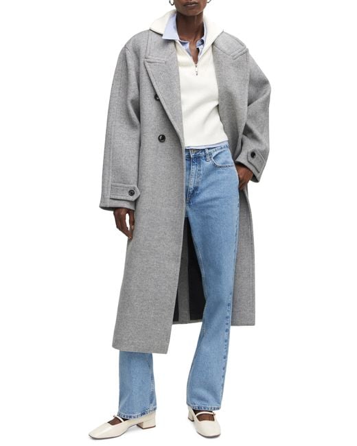 Mango Blue Oversize Herringbone Tweed Coat