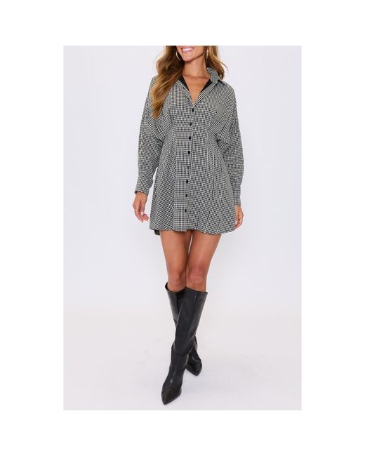 Vici Collection Lara Check Long Sleeve Mini Shirtdress in Gray | Lyst