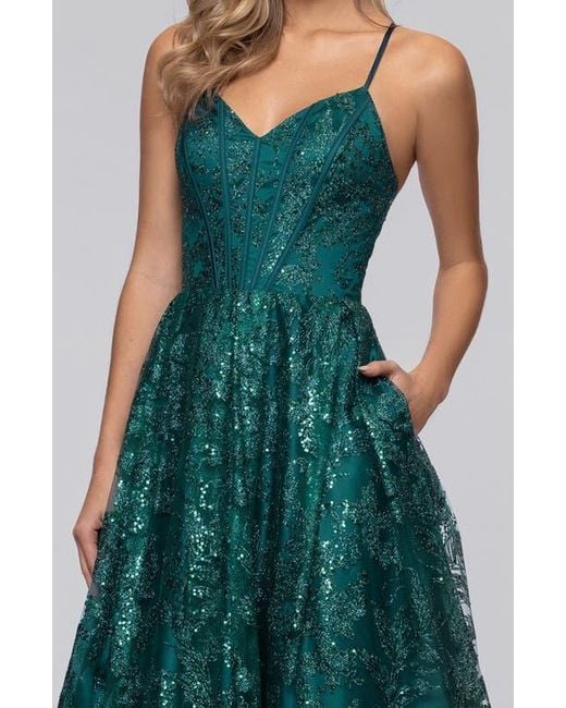 blondie nites green dress Robin Long Satin V-Neck Ruffle Dress main image 1