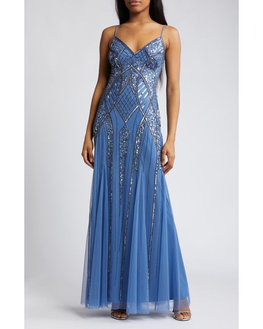 Jump Apparel Blue Beaded A-line Gown